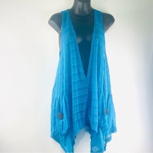 XL Summer Blue V-Neck Sweater with Waterfall Hem Coverup Vest top